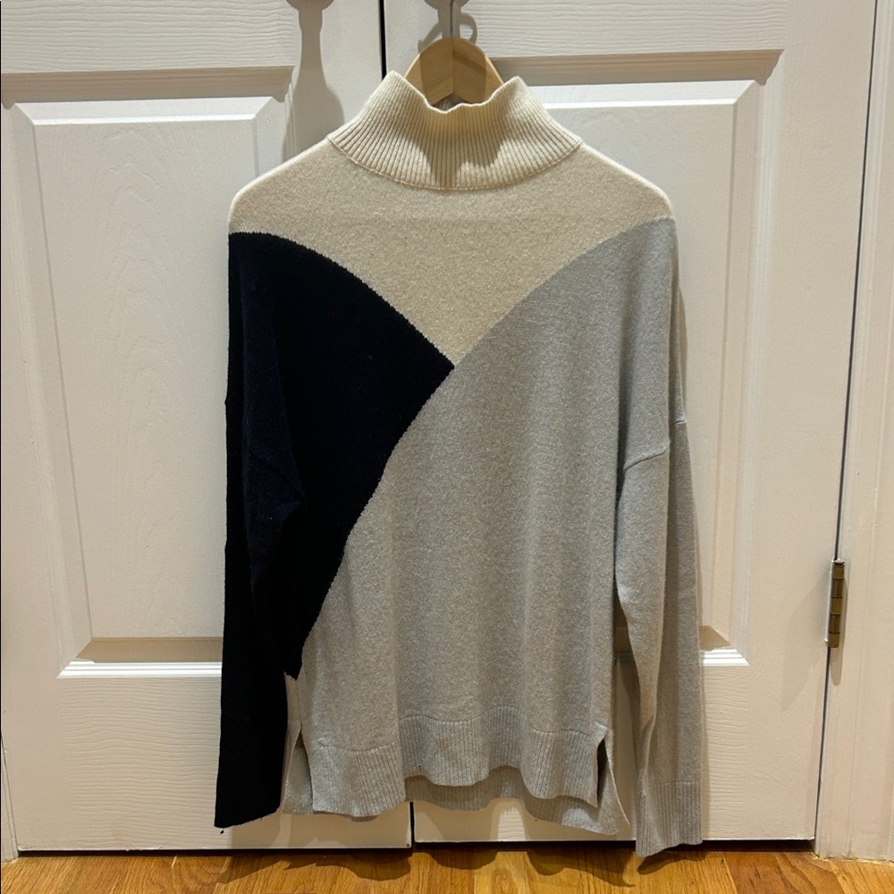Reiss Cream and Black Colorblock Turtleneck Sweater
